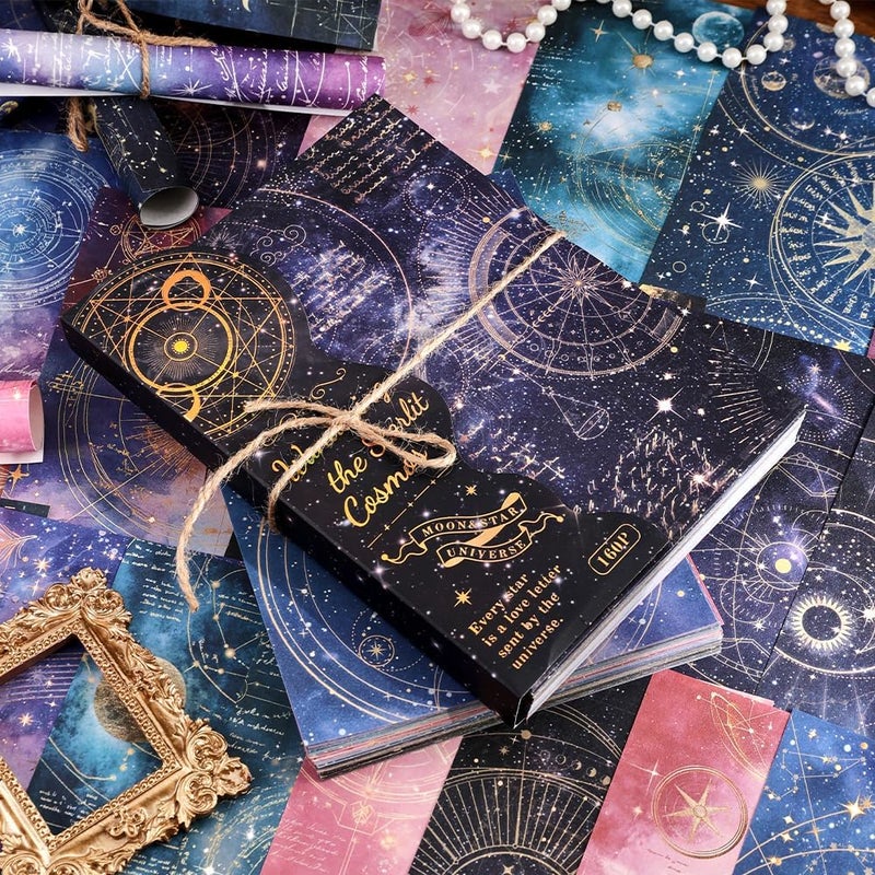 icceemee 160 Sheets of Starry Sky Scrapbook Paper, journaling Scrapbook Supplies Craft Collage Paper Set, Junk Journal Bullet Journal Poster Room Decor for Card Making Decorative Gifts - Image 1